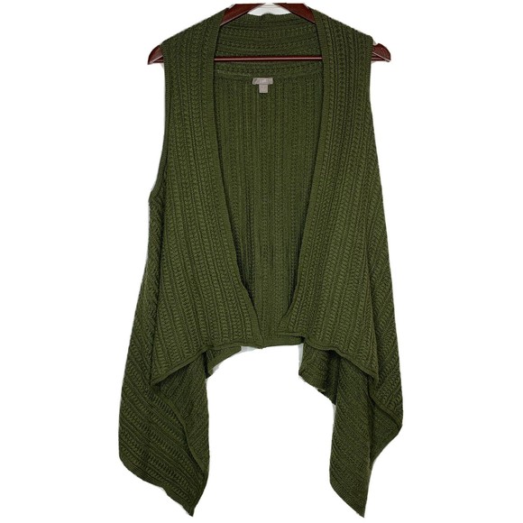 J Jill Wool Sweater Vest Small Blend Cardigan Top Open Green Sleeveless Hi Low - Picture 1 of 8